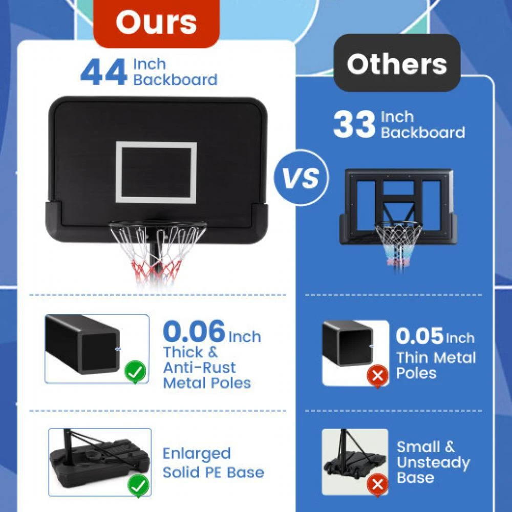 Hivvago 6.5-10 FT Adjustable Portable Basketball Hoop with 44 Inch Shatterproof Backboard & Fillable Base 6