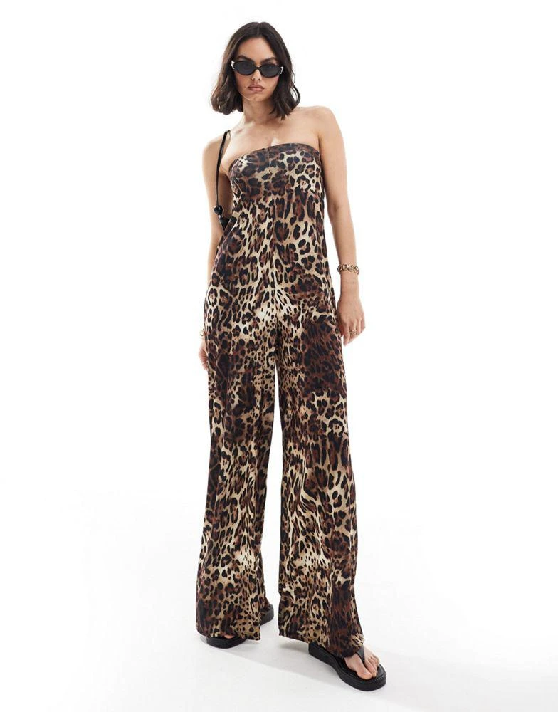 ASOS ASOS DESIGN bandeau trapeze jumpsuit in leopard print 1