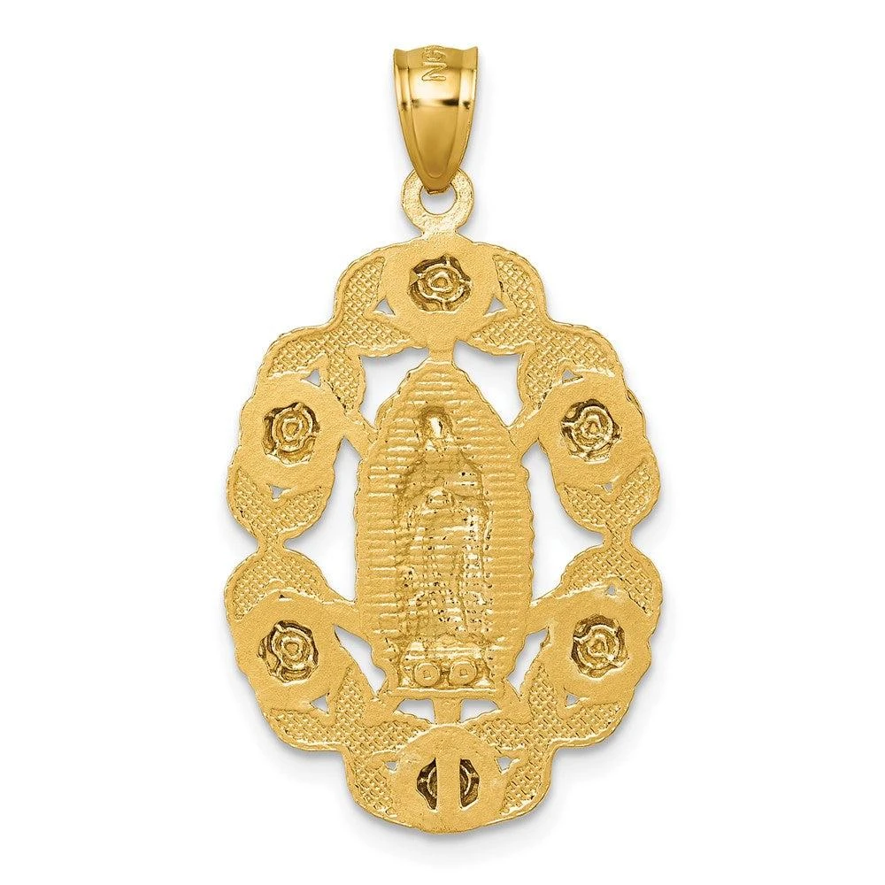 Diamond2Deal 10k Yellow Gold Polished Diamond-cut Our Lady of Guadalupe with Flowers Medal Pendant 3