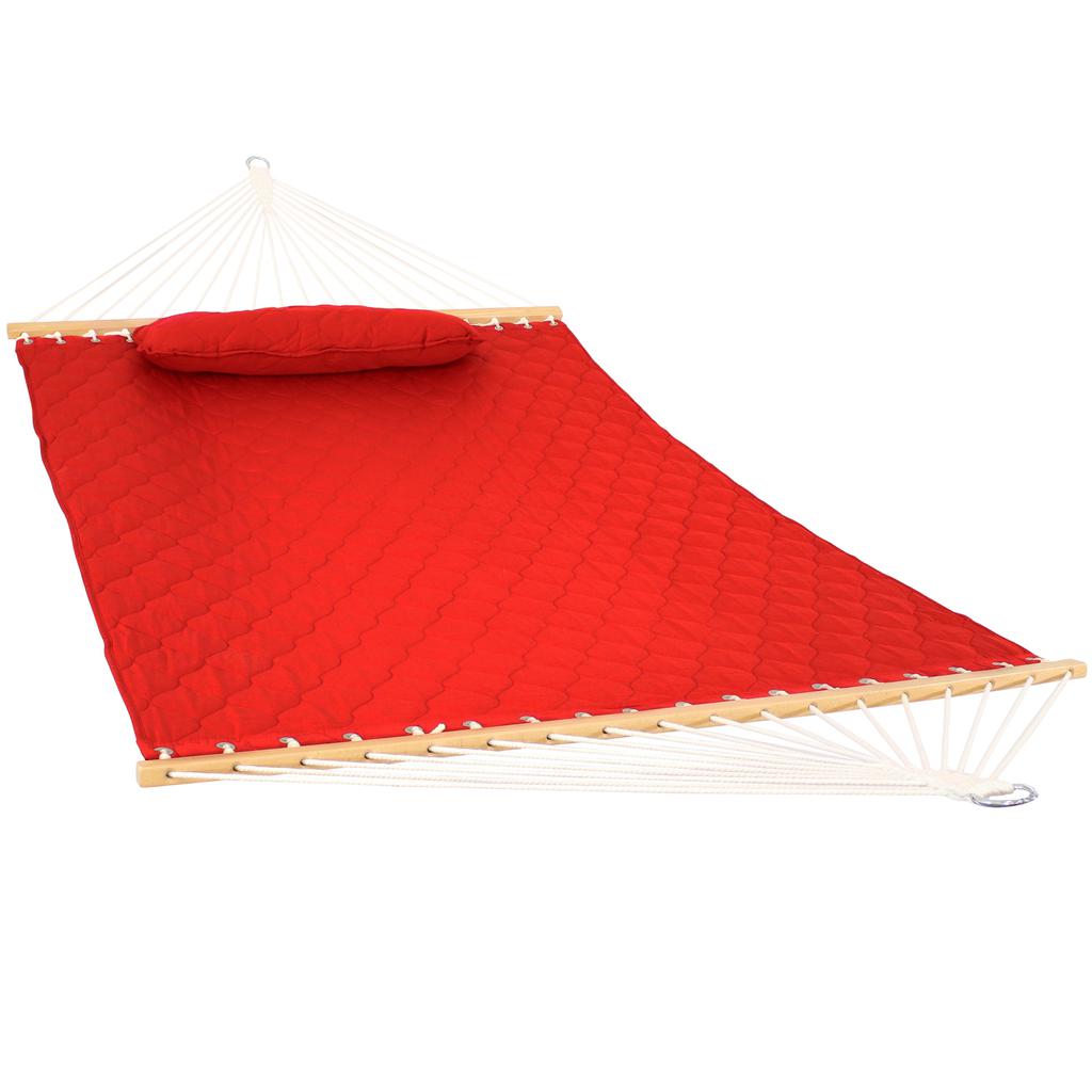 Sunnydaze Heavy-Duty 2-Person Quilted Designs Fabric Hammock with Spreader Bars and Detachable Pillow - 440 lb Weight Capacity