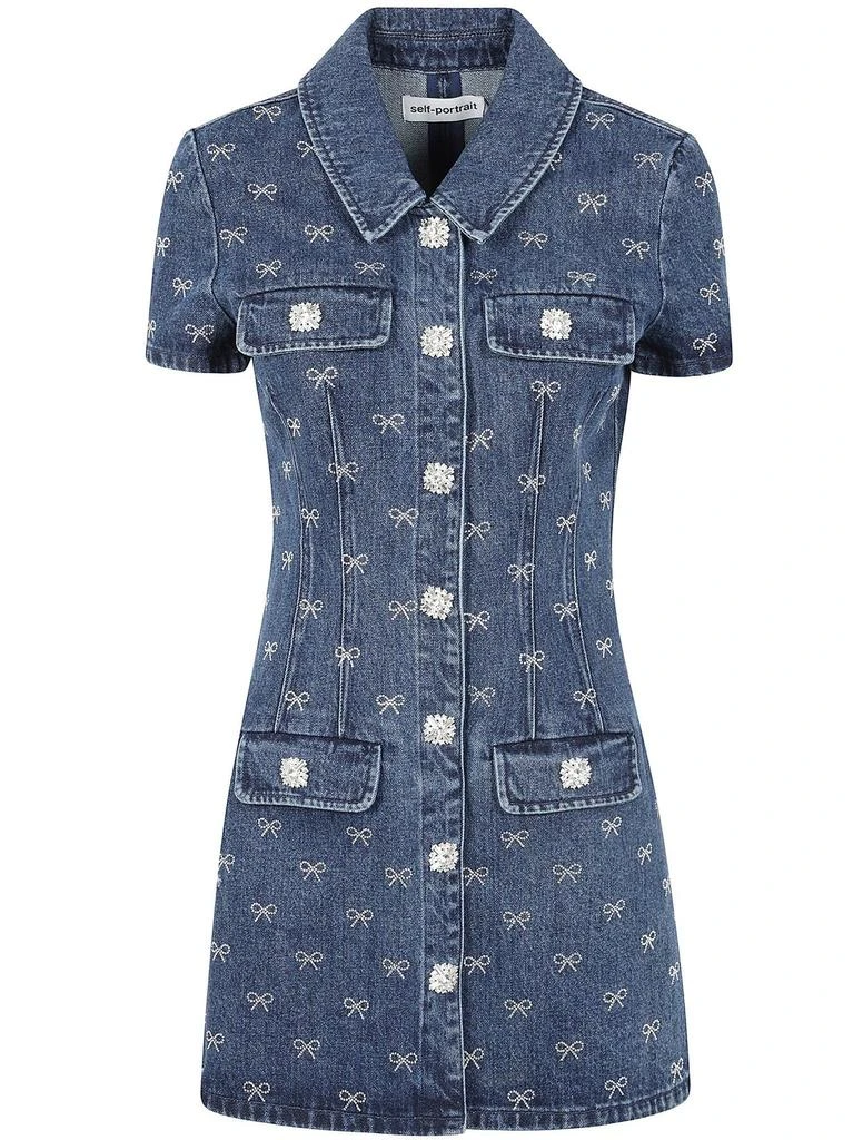 Self-Portrait Denim Diamante Bow Collared Mini Dress  On Sale Now with Up  to 24% Off | Discover Exclusive Deals & Savings at BeyondStyle  Authentic Self  Portrait adult|dresses|apparel & accessories|clothing|women with