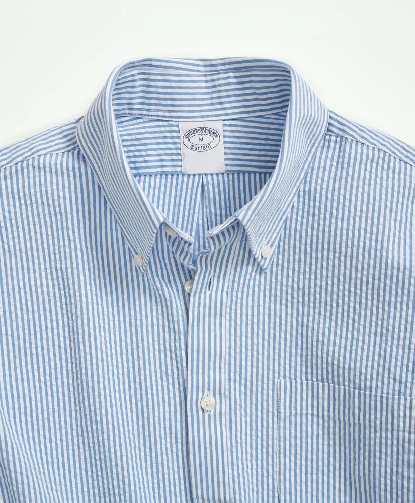 Brooks Brothers Washed Cotton Seersucker Button-Down Collar, Stripe Sport Shirt
