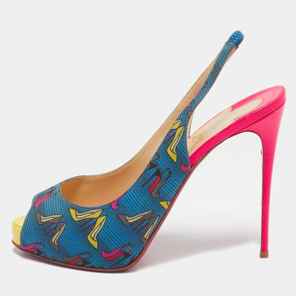 Christian Louboutin Christian Louboutin Multicolor Printed Fabric Private Number Slingback Pumps Size 39