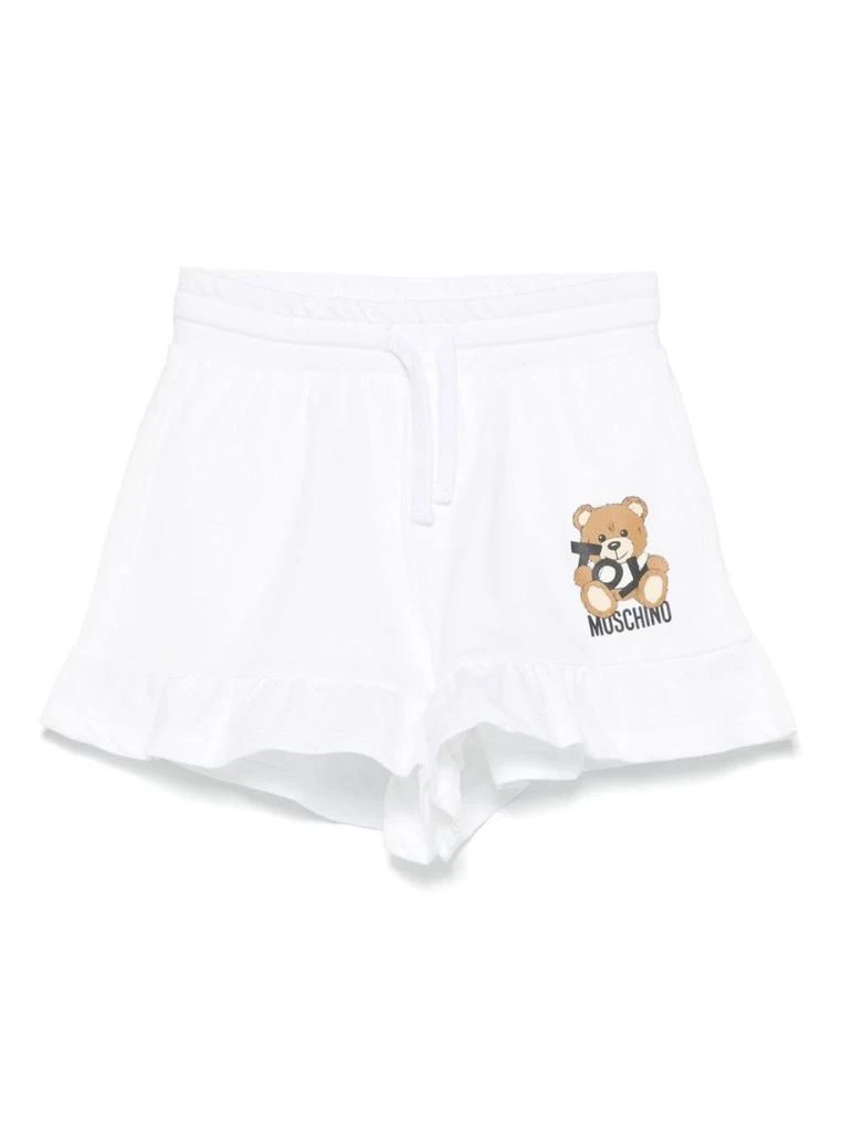 Moschino White Shorts With Elastic Drawstring Waist And Logo Print On The Front In Cotton Girl 1