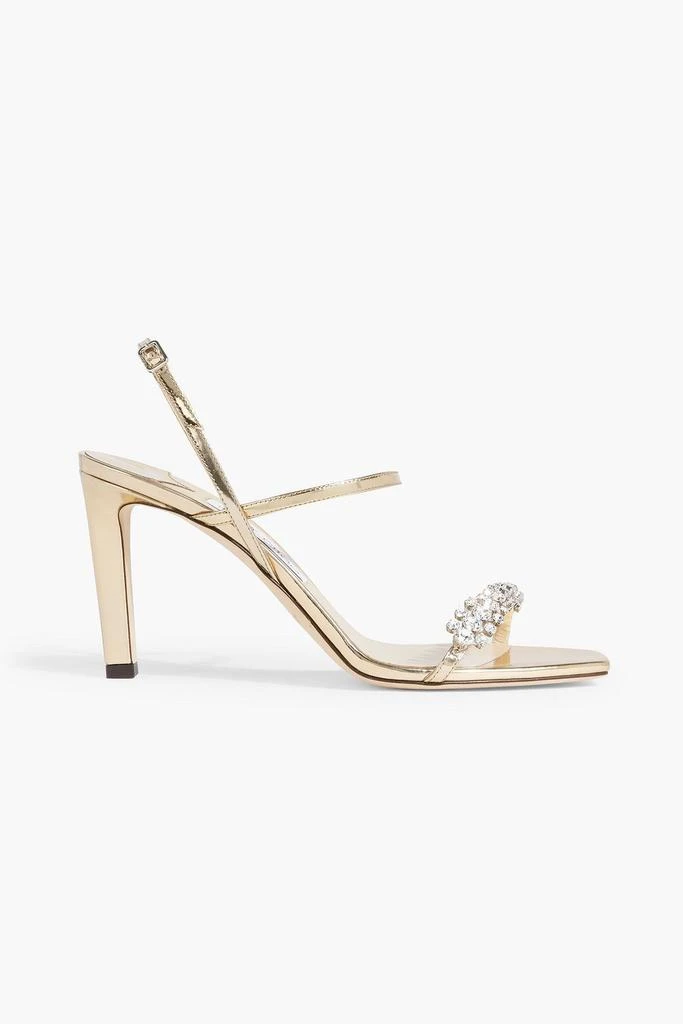 Jimmy Choo Meira 85 crystal-embellished mirrored-leather slingback sandals 1