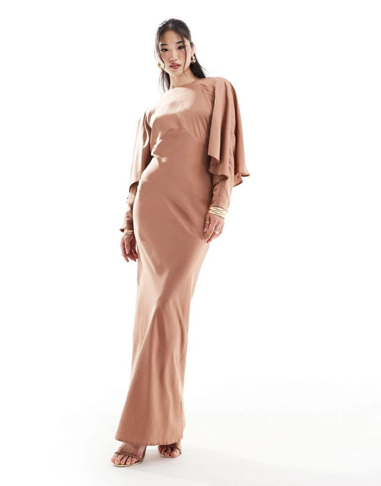 ASOS ASOS DESIGN satin batwing overlay detail bias maxi dress in mocha 1