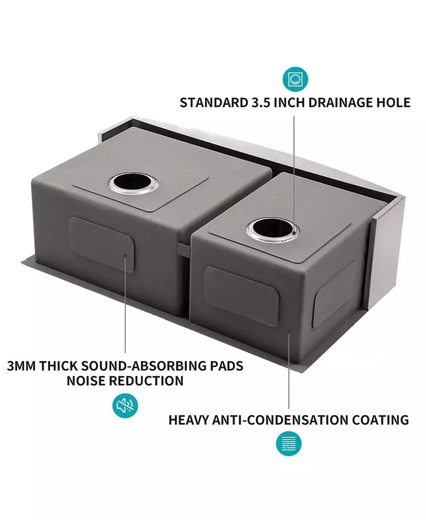 Flynama 33x21x10 Inch Double Bowl 60 and 40 Farmhouse Apron Front Kitchen Sink 16 Gauge T304 Stainless Steel With Two 10 Inch Deep Basin 7