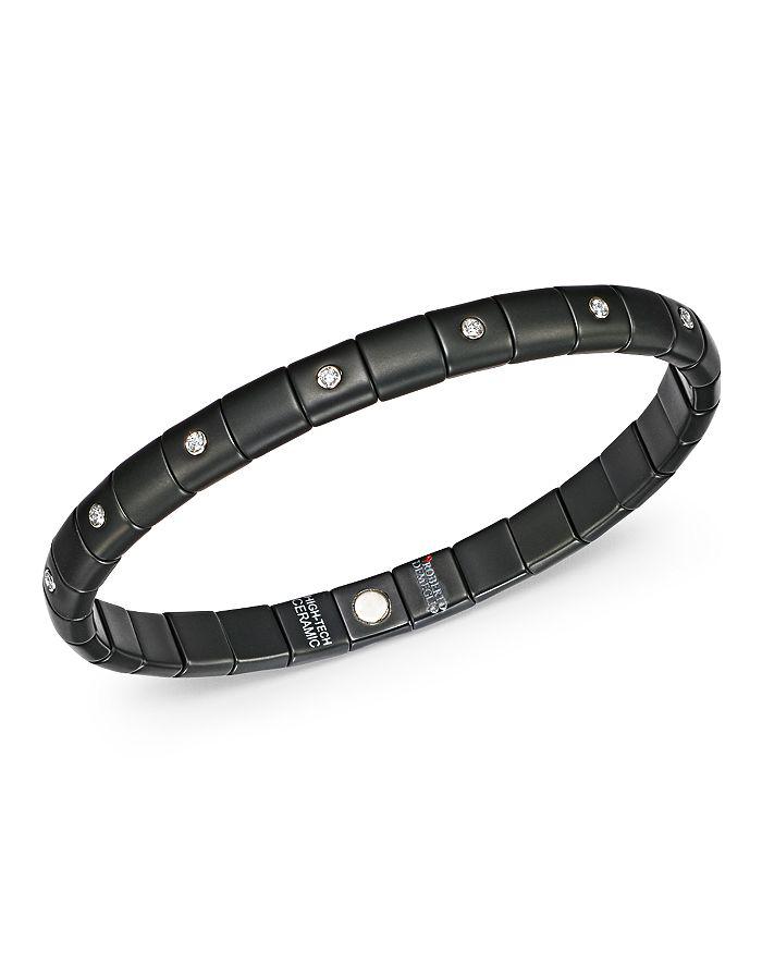 Roberto Demeglio 18K White Gold & Matte Black Ceramic Pura Stretch Bracelet with Alternating Diamond Bezels