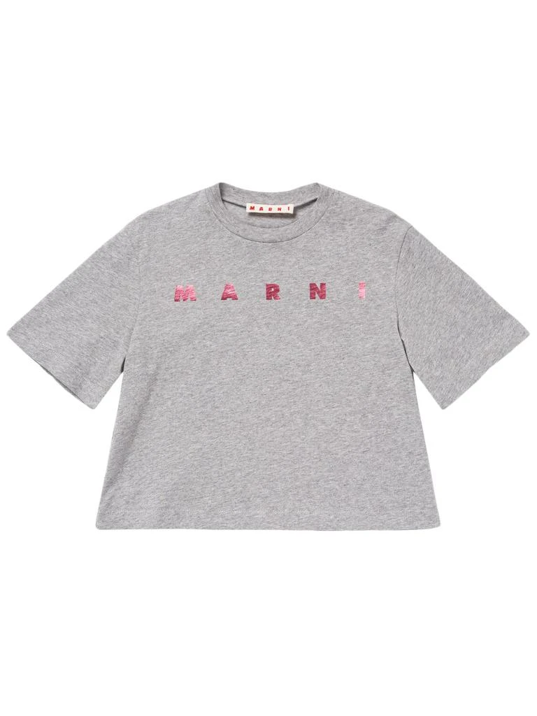 MARNI JUNIOR Printed Cotton Jersey Cropped T-shirt 1