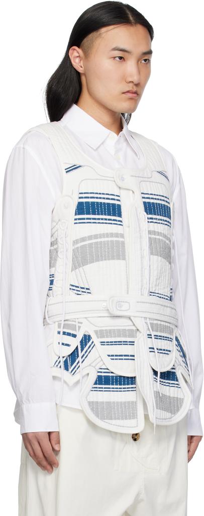 Craig Green White & Navy Hand-Embroidered Harness Vest