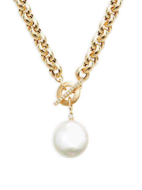 Effy 14K Yellow Gold, 12MM Baroque Pearl & 0.08 TCW Diamond Toggle Necklace 1