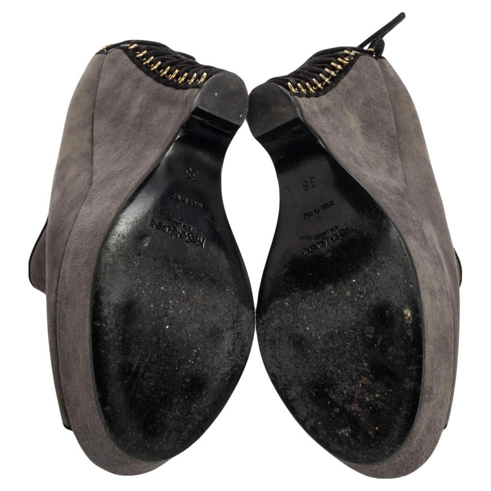 Yves Saint Laurent Saint Laurent Grey Suede  Wedge Peep Toe Booties Size 38 6