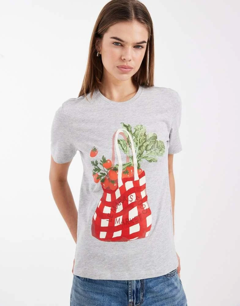 ONLY ONLY regular fit t-shirt with tomato print in light grey from ASOS