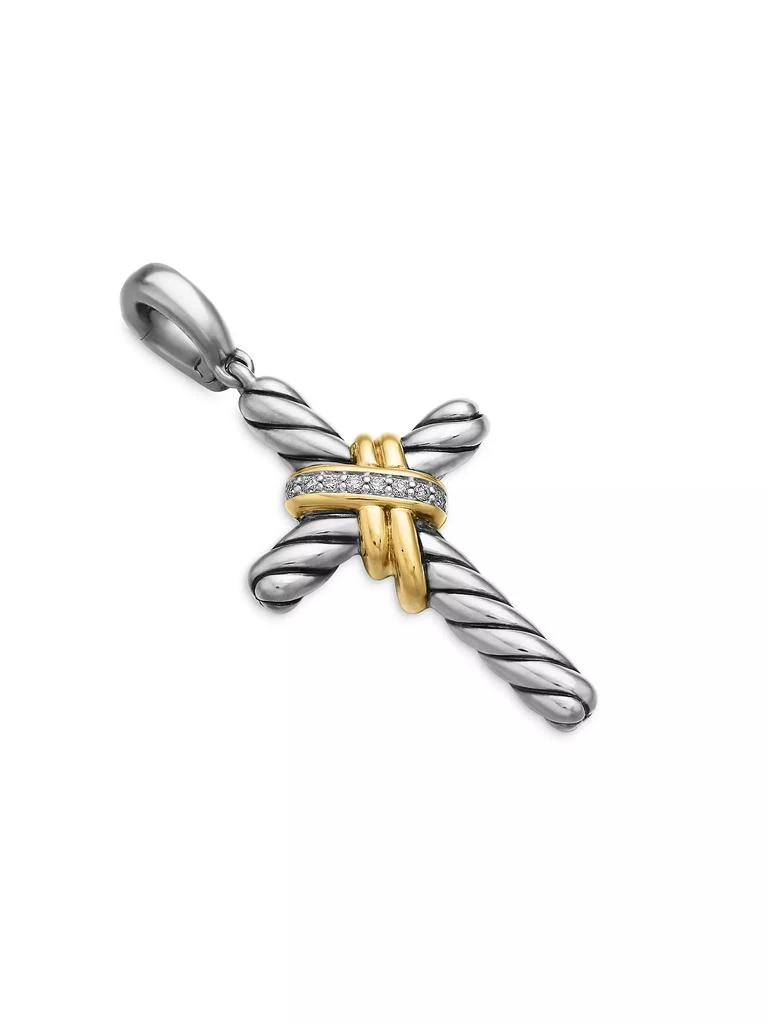 David Yurman X Cross Pendant in Sterling Silver with 18K Yellow Gold and Diamonds, 32mm 4