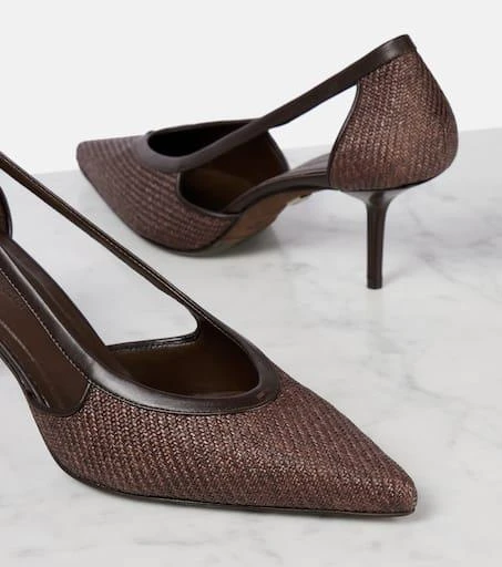 Max Mara Straw leather-trimmed raffia-effect pumps 5