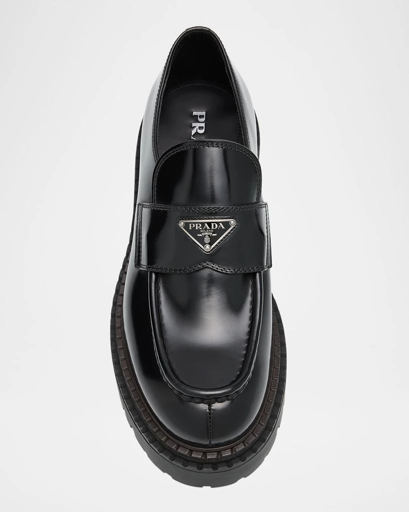 Prada Men's Brushed Leather Lug-Sole Loafers 6