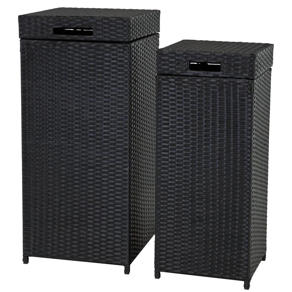 Sunnydaze Wicker Indoor and Outdoor Trash Cans with Lids - Set of 2 - 26 Gal. and 15 Gal. - Black 1