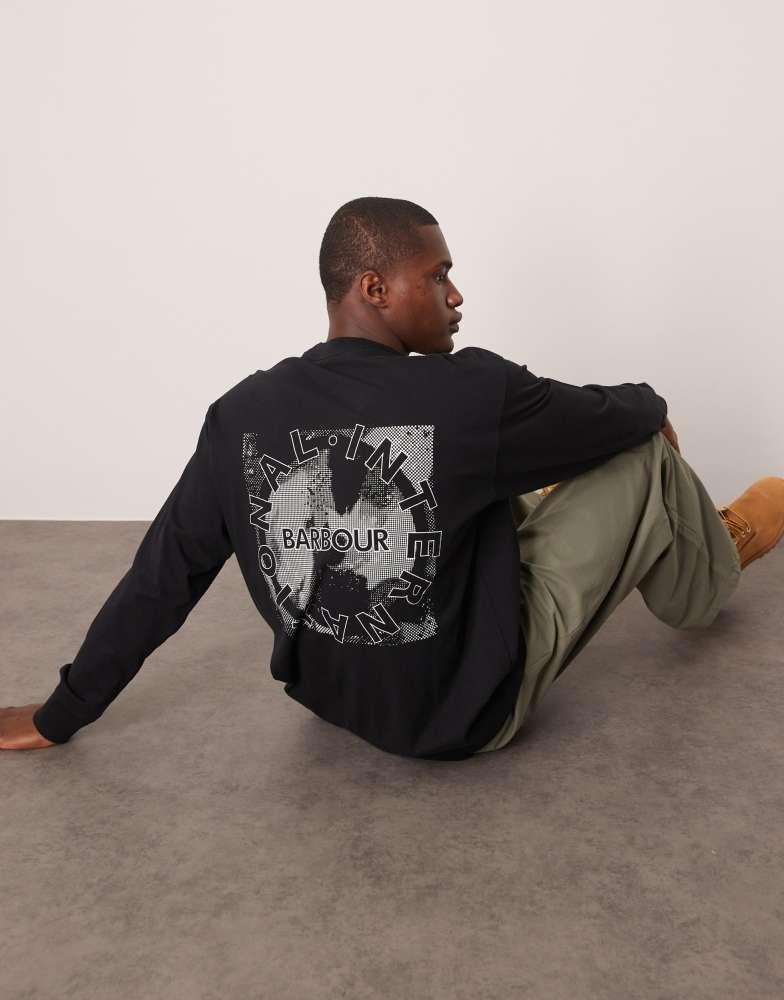 Barbour Barbour International long sleeve mapped print os t-shirt in black