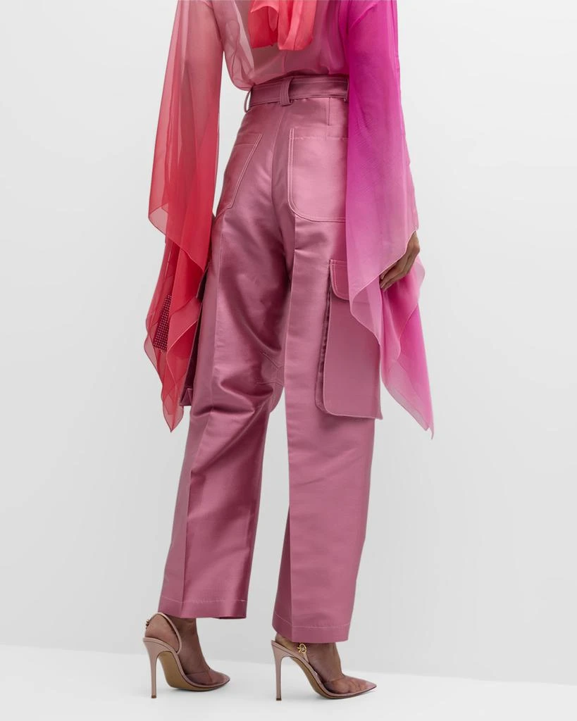 CHRISTOPHER JOHN ROGERS Belted Satin Wide-Leg Cargo Pants 6