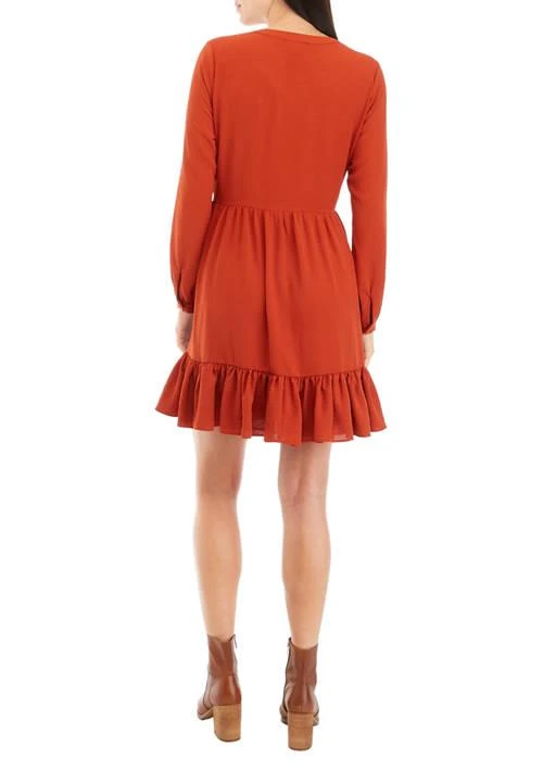 Vince Camuto Camuto Womens Long Sleeve Split Neck Tiered Babydoll Dress 2