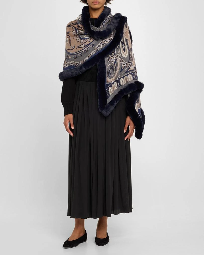 La Fiorentina Paisley-Print Cashmere-Blend Wrap with Faux Fur Trim 2