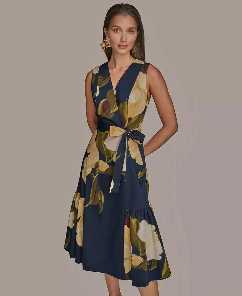 Donna Karan Women's Printed Faux-Wrap Midi Dress 3
