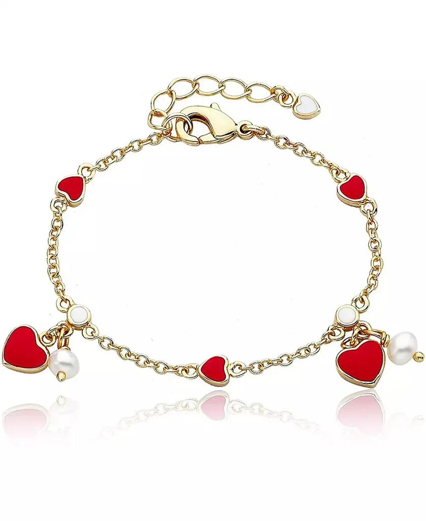 GiGiGirl 14k Yellow Gold Plated with Red Enamel Heart and pearl Dangle Charm Bracelet for Toddler/Kids
