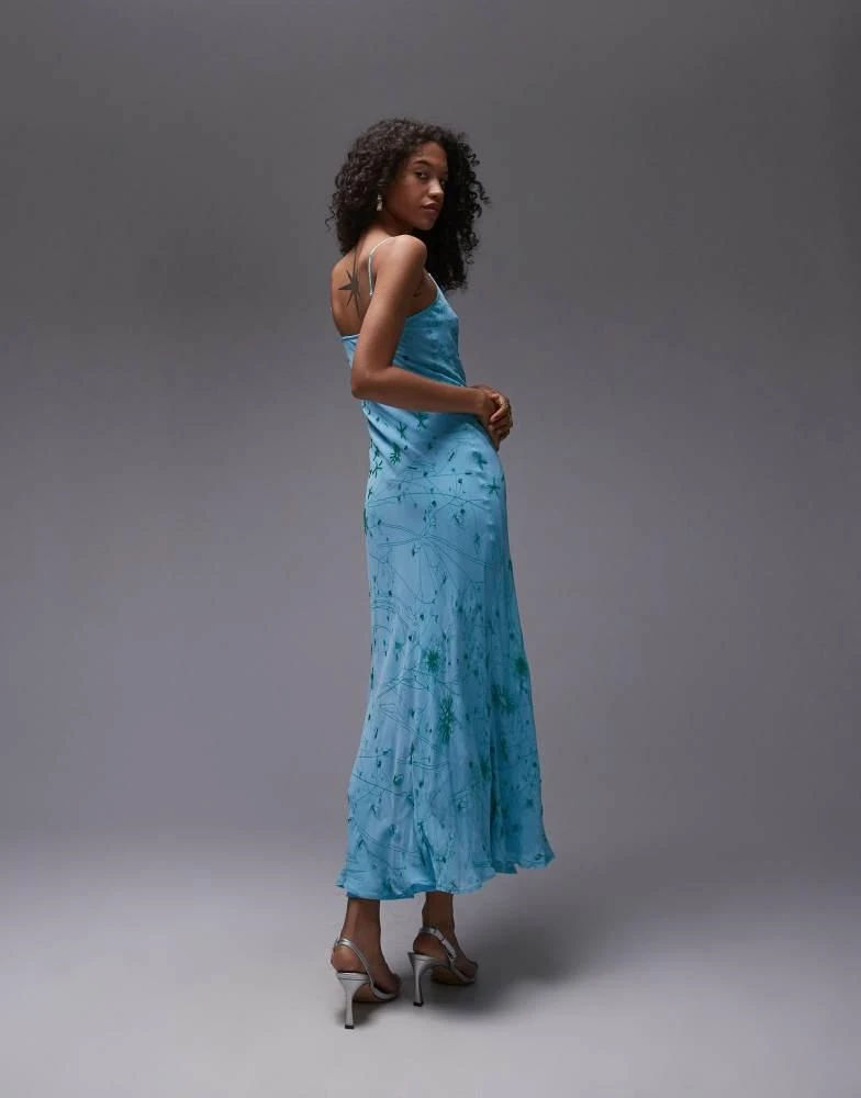 Topshop Topshop cami slip dress with embroidery and embellishment in blue 3