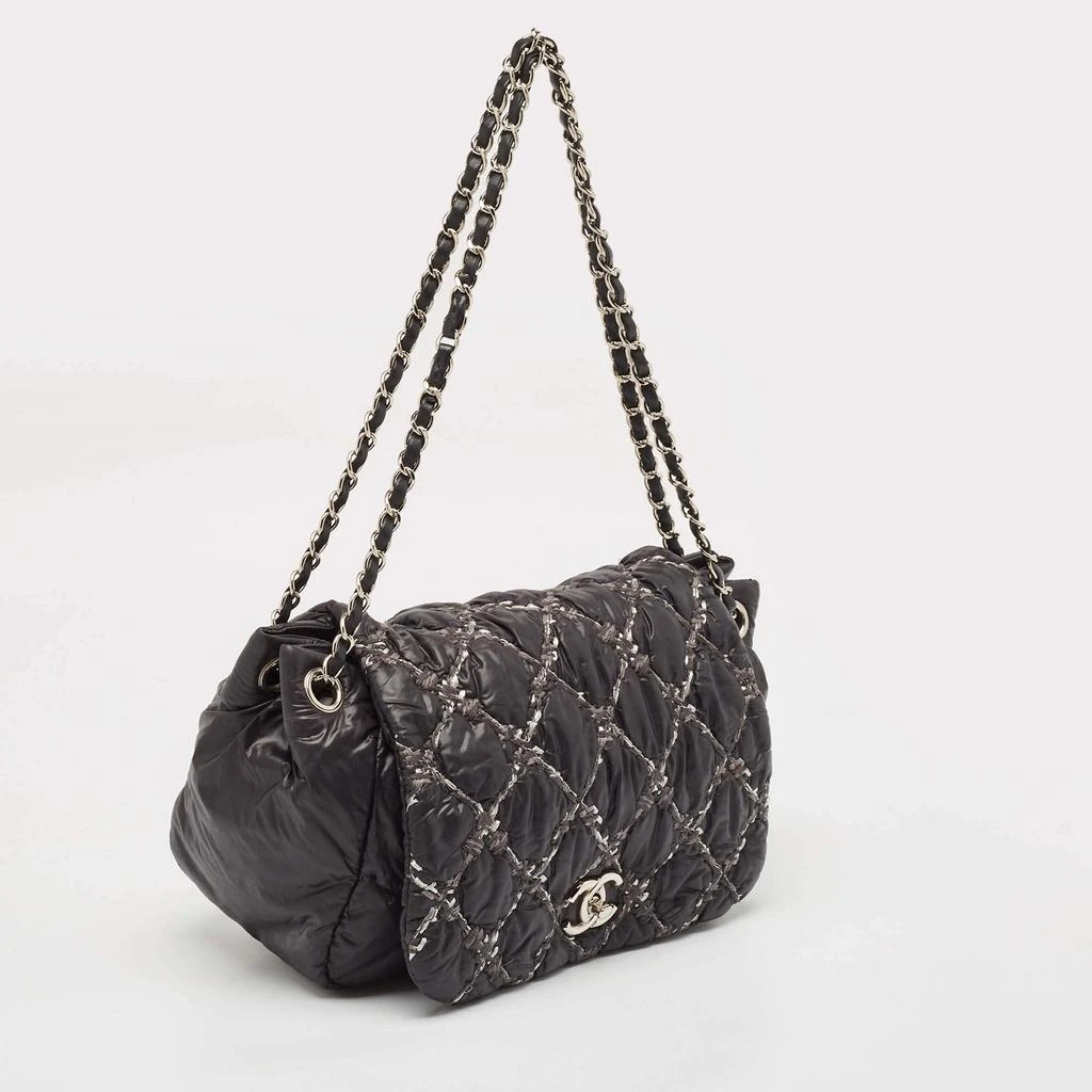 Chanel Chanel Black Quilted Nylon Tweed On Stitch Bubble Accordion Flap 3