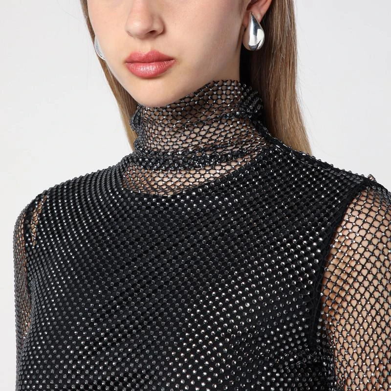 Max Mara Black mesh turtleneck sweater with rhinestones 4