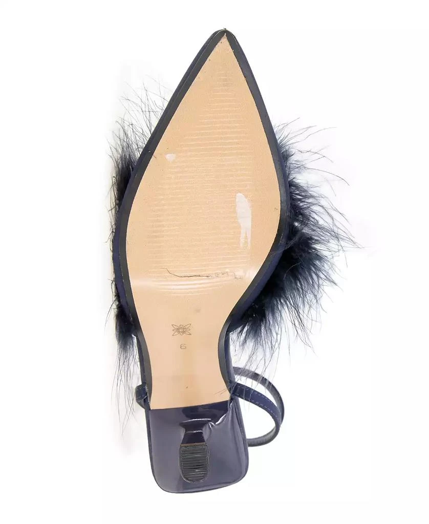 BCBG Women's Iliana Ankle Strap Feather Detail Pumps 5