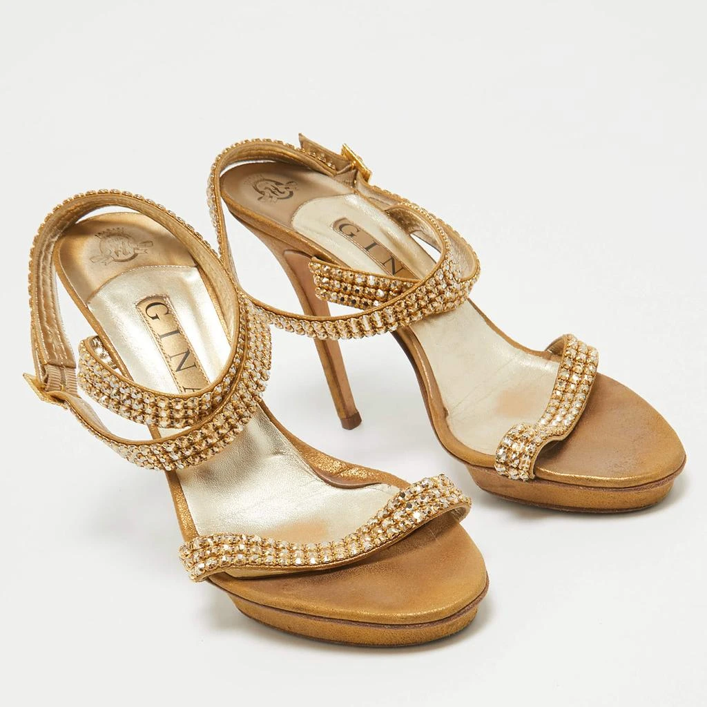 Gina Gina Gold Crystal Embellished Suede Ankle Wrap Sandals Size 39 4