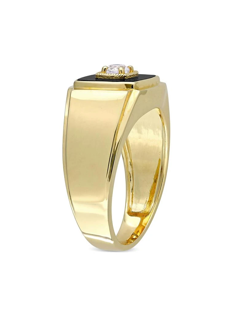 Sonatina Goldtone Sterling Silver, Onyx 
Created White Sapphire Signet Ring 3