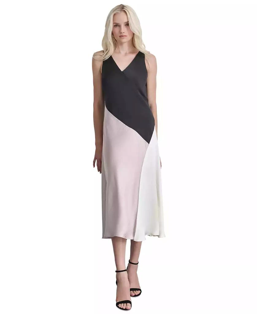 DKNY Women's Satin Colorblocked Slip Dress 1