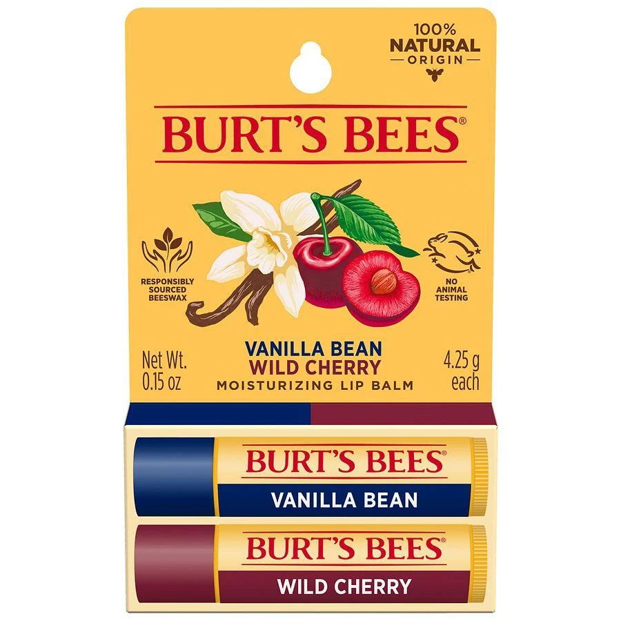 Burt's Bees Vanilla Bean & Wild Cherry Flavored Moisturizing Lip Balm Multi-Pack Wild Cherry and Vanilla Bean 7