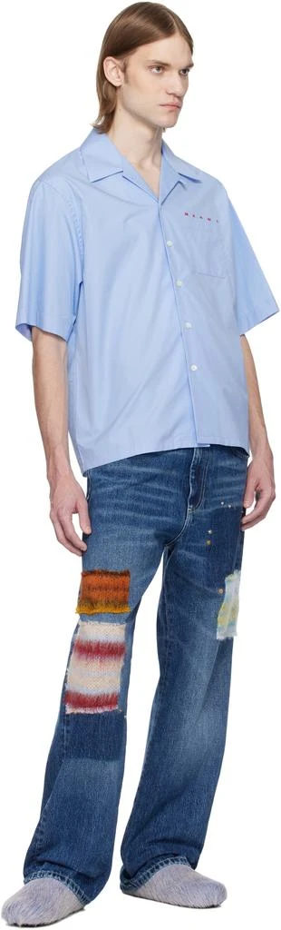 Marni Blue Poplin Bowling Hidden Logo Shirt 4