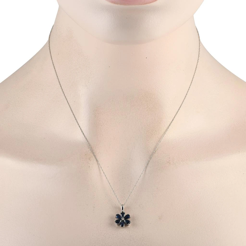 Non Branded 14K White Gold 0.01ct Diamond and Sapphire Flower Pendant Necklace PD4-15845WSA 2