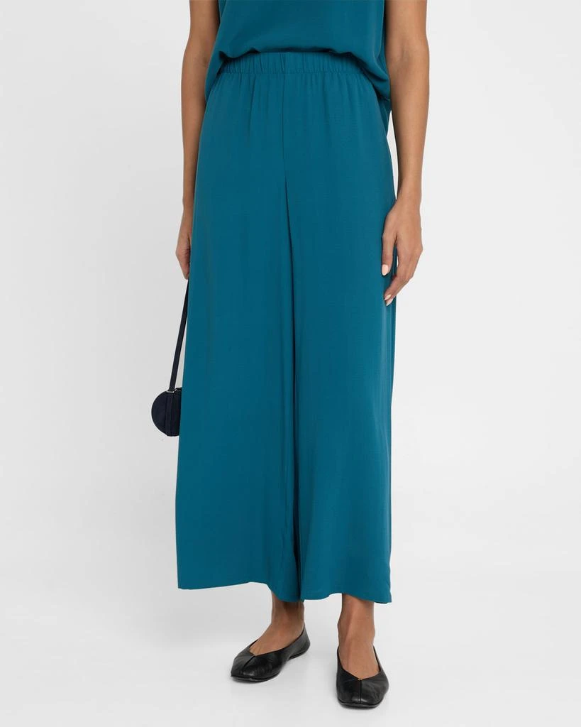 Eileen Fisher Cropped Wide-Leg Silk Georgette Crepe Pants 4