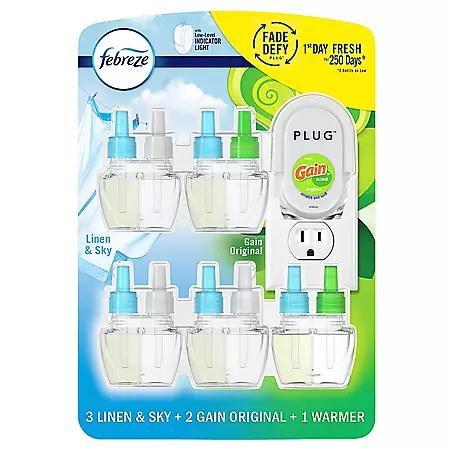Febreze Febreze Fade Defy PLUG Air Freshener, Linen & Sky + Gain Original 1 Warmer + 5 Refills