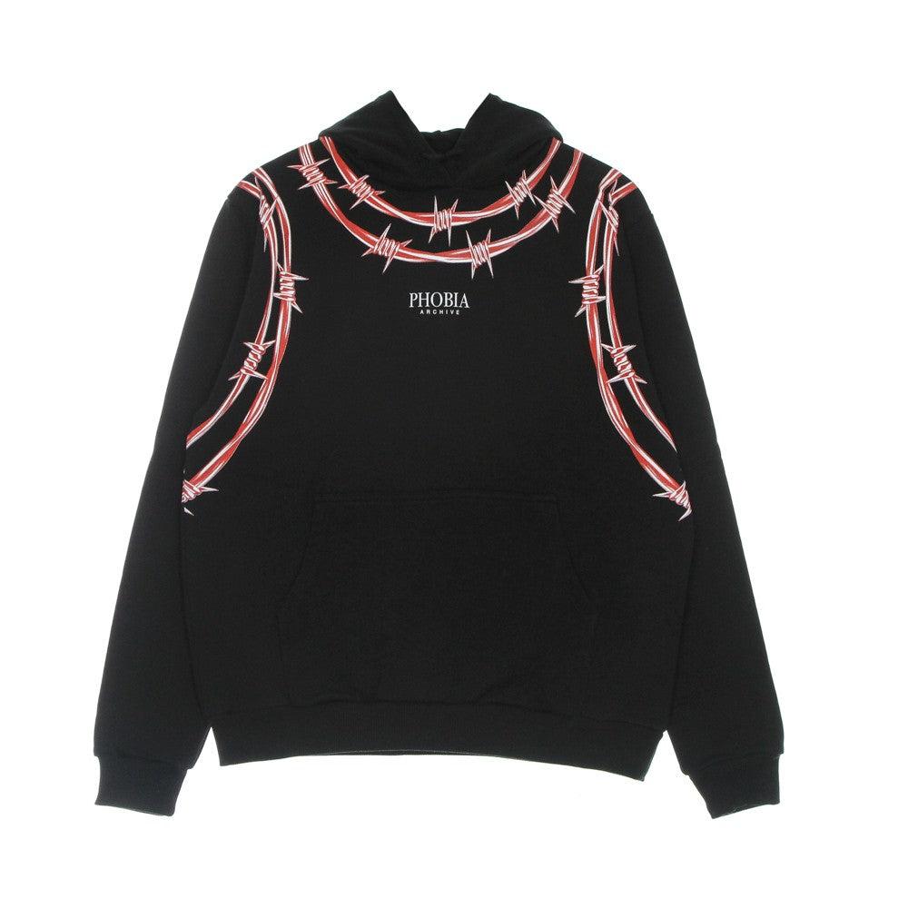 PHOBIA Men's Lightweight Hooded Sweatshirt Barbed Wire Print Hoodie Black/red