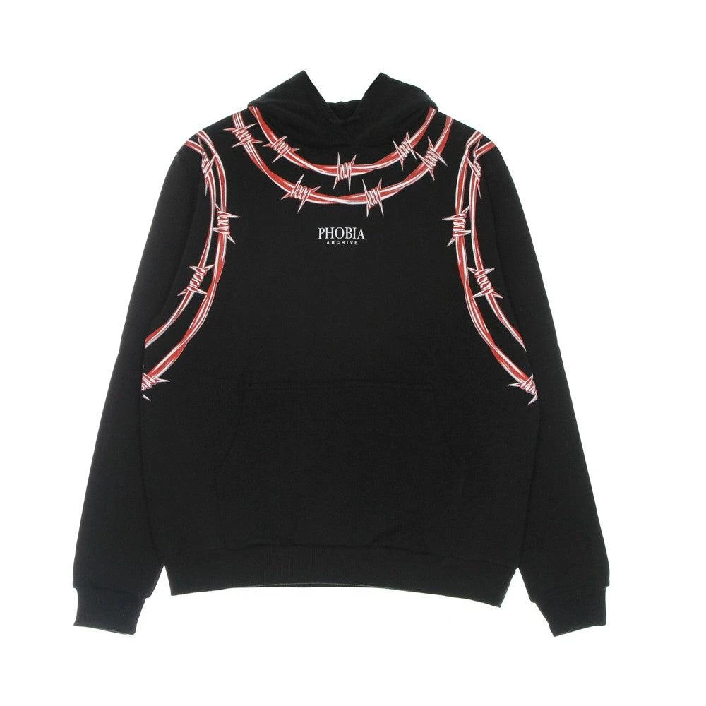 PHOBIA Men's Lightweight Hooded Sweatshirt Barbed Wire Print Hoodie Black/red 1