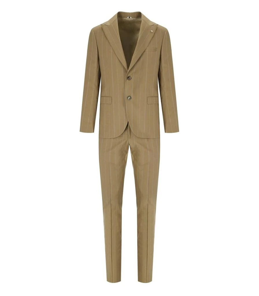 MANUEL RITZ Manuel Ritz Beige Pinstripe Single-Breasted Suit 2