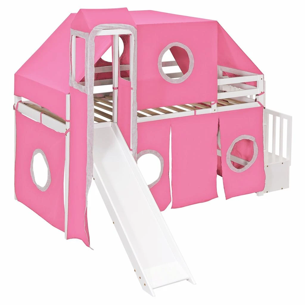 Streamdale Furniture Streamdale Twin Size Loft Bed with Tent and Tower - Pink 5