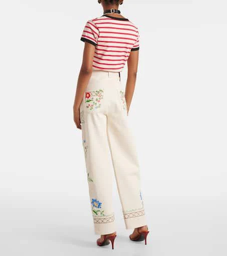 Valentino High-rise floral embroidered straight jeans 3
