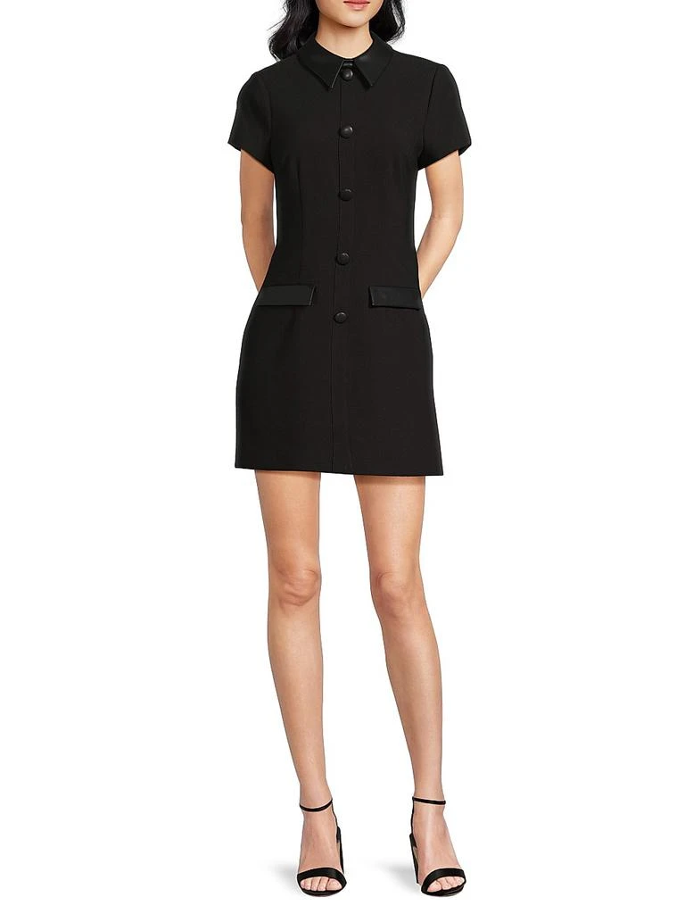 shop leather dresses Women's Something to Behold Black Faux Leather Short Sleeve Belted Midi Dress | Size: S