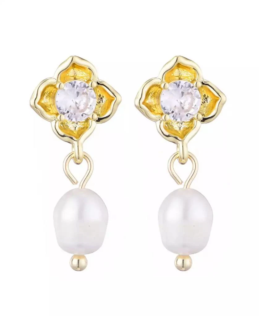 ADORNIA Gold Freshwater Pearl Crystal Flower Earrings 2