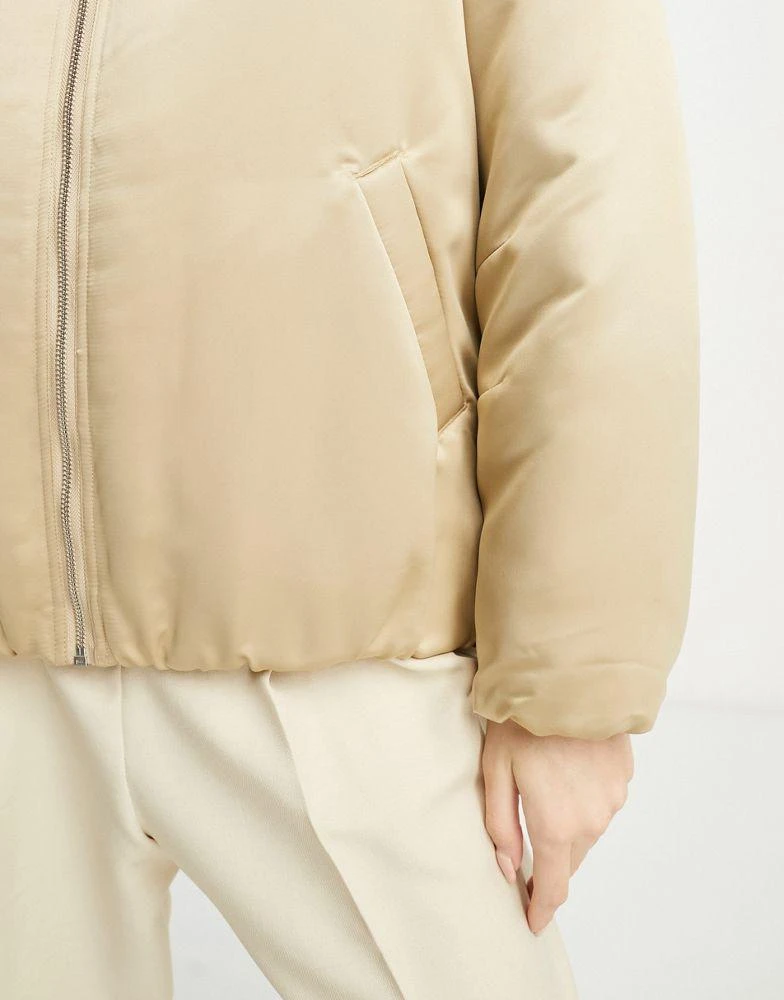 River Island River Island padded bomber jacket in beige 3