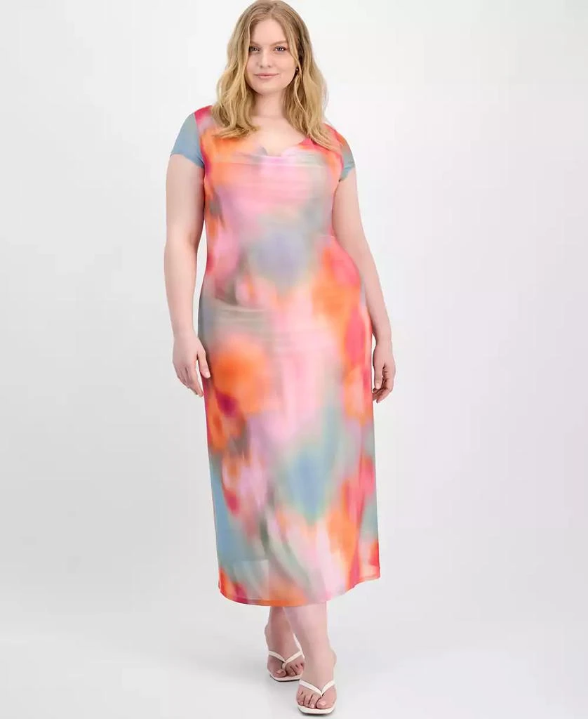 Bar III Trendy Plus Size Cowl-Neck Short-Sleeve Maxi Dress, Exclusively at Macy's 1