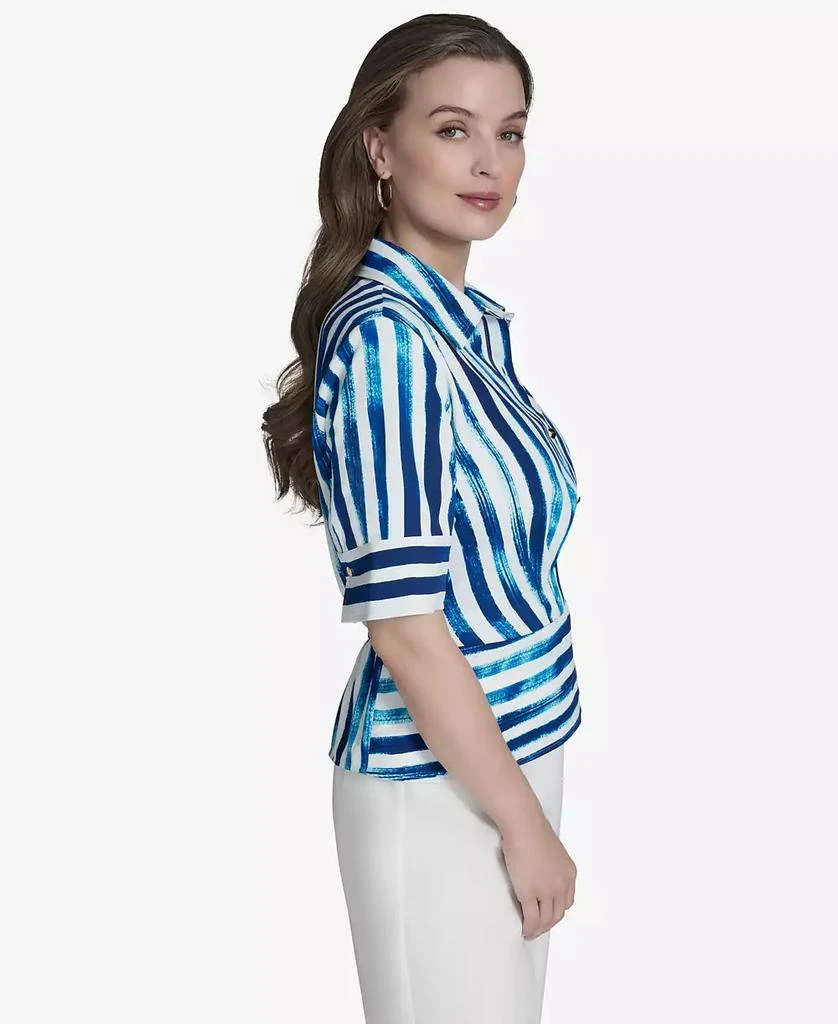 HALSTON Women's Striped Collared Button-Front Shirt 3
