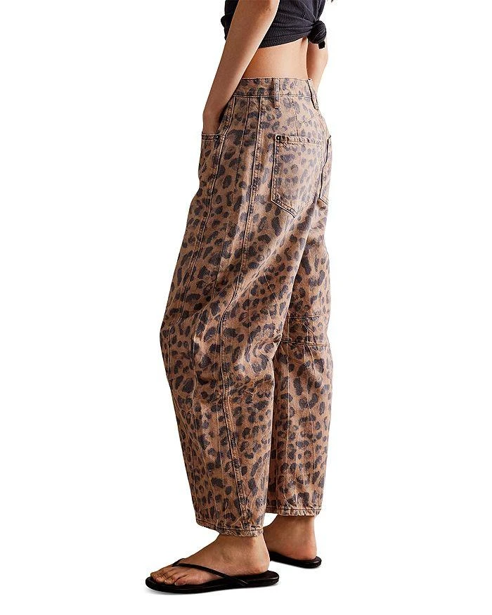Free People We The Free Good Luck Leopard Barrel Leg Jeans in Brown Sugar 4